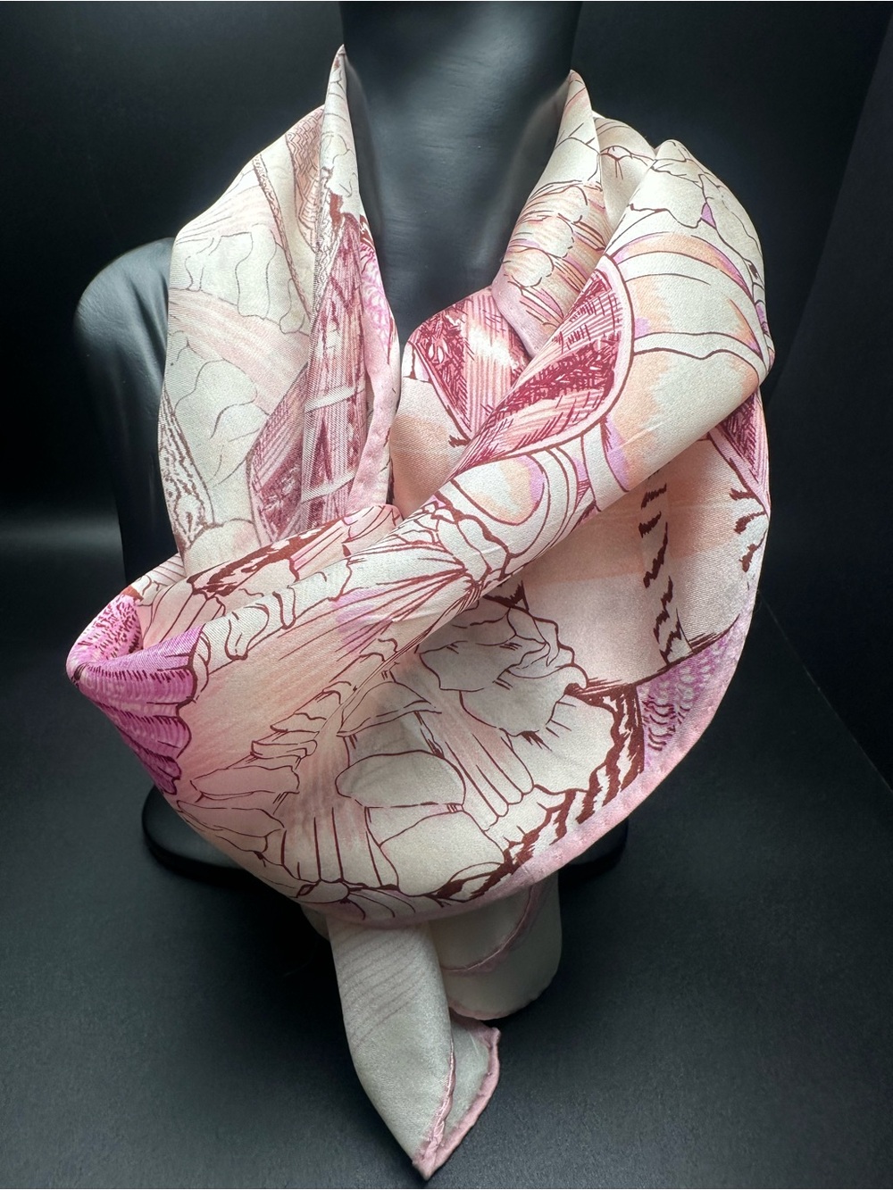 Smithsonian Silk Scarf — Vintage Botanical & Marine Illustration, Burgundy & Mau